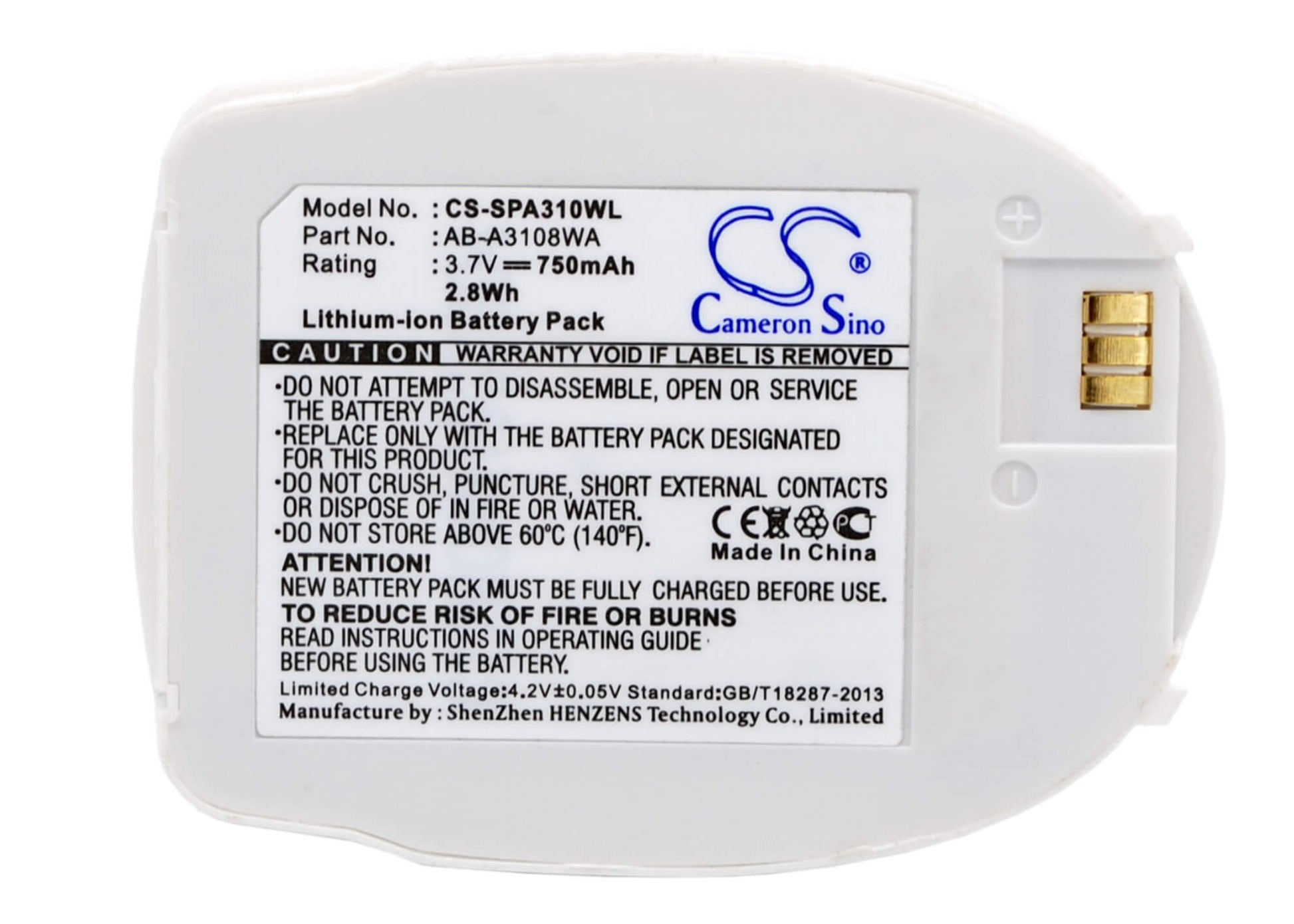 White, 3.7V, 750mAh, Li-ion Battery fits Samsung, Sph-a310, 2.775Wh