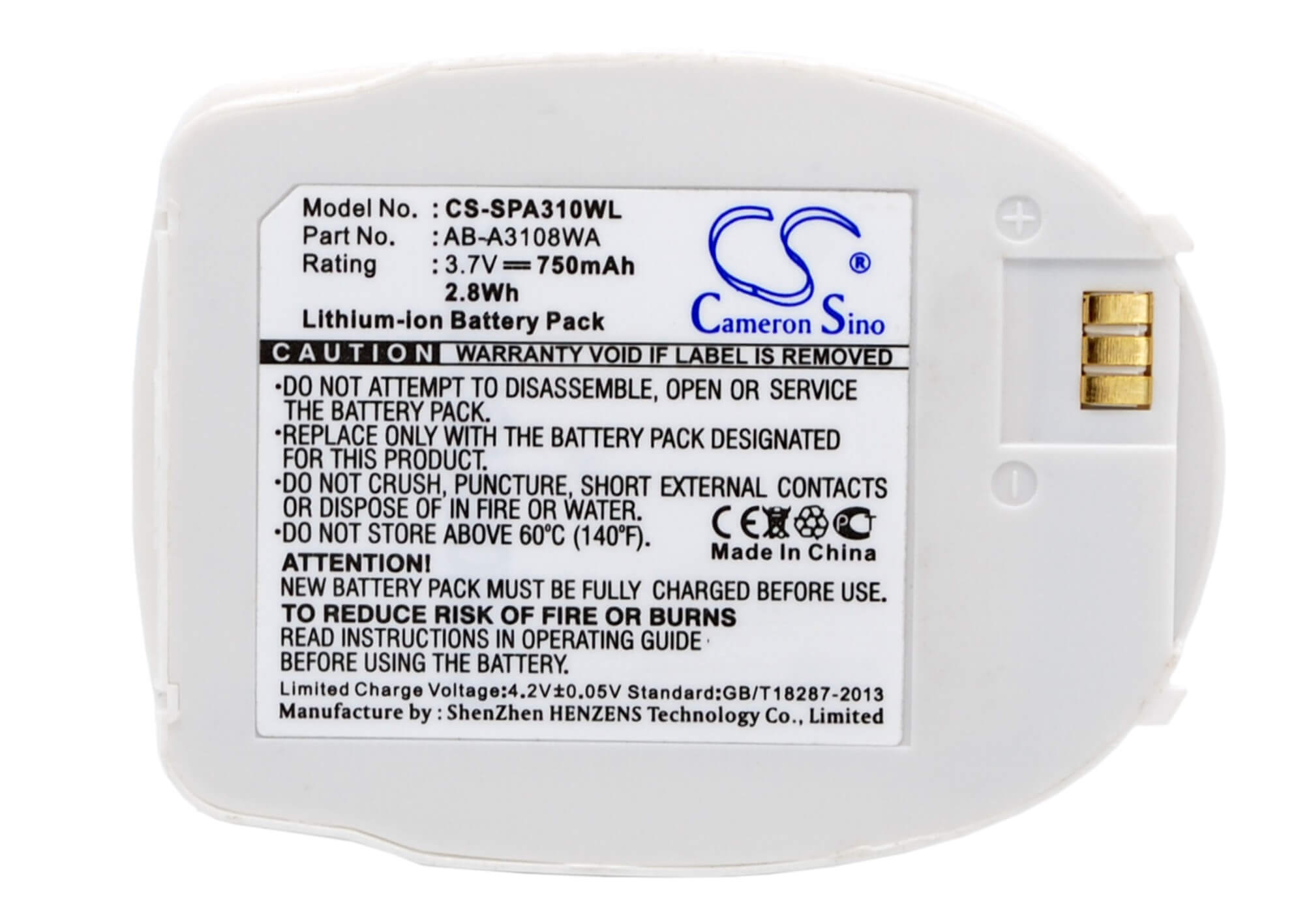 White, 3.7V, 750mAh, Li-ion Battery fits Samsung, Sph-a310, 2.775Wh