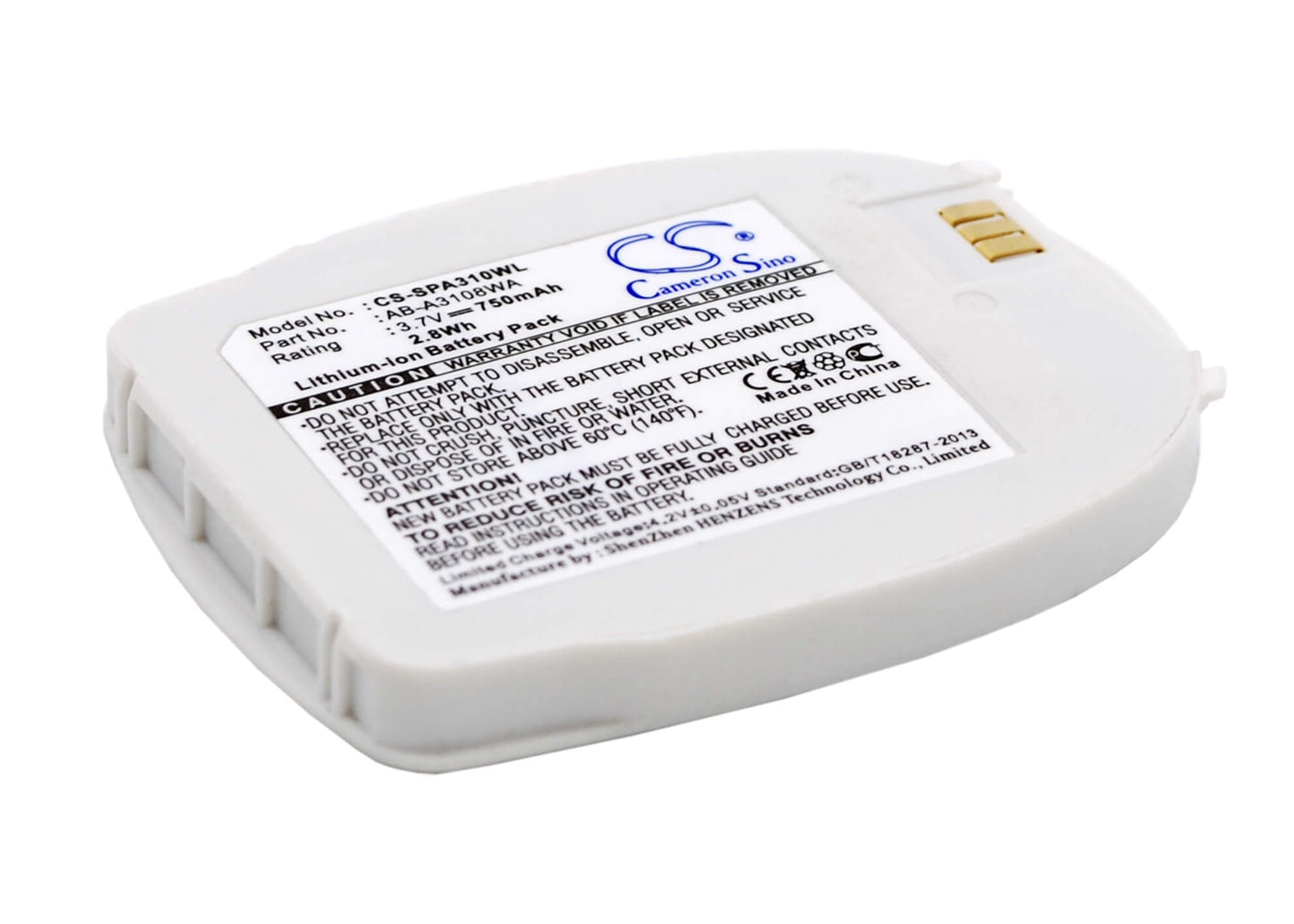 White, 3.7V, 750mAh, Li-ion Battery fits Samsung, Sph-a310, 2.775Wh