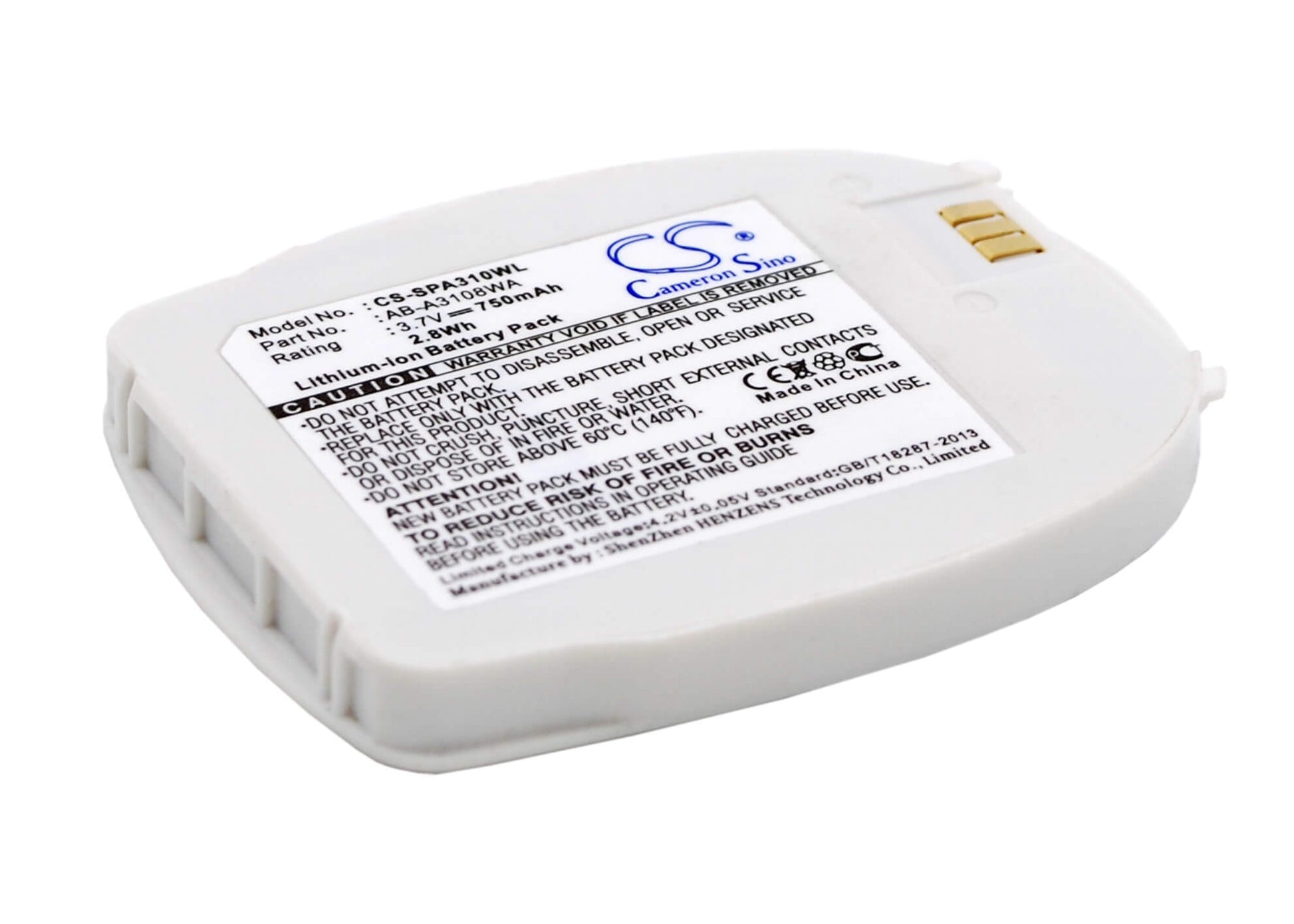 White, 3.7V, 750mAh, Li-ion Battery fits Samsung, Sph-a310, 2.775Wh
