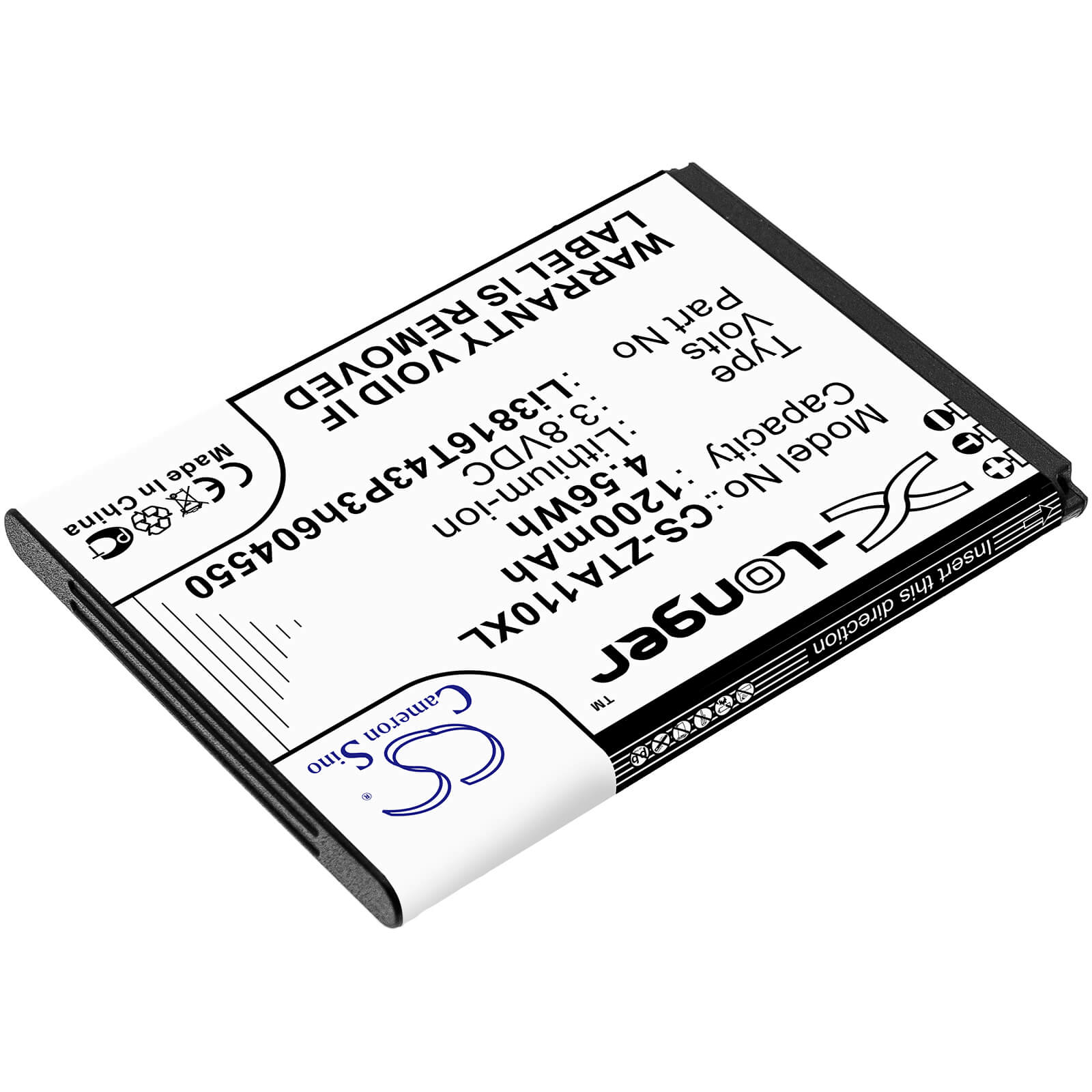 3.8V, 1200mAh, Li-ion Battery fits Zte, Blade A110, Blade A112, 4.56Wh