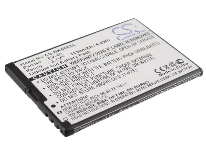 3.7V, 1250mAh, Li-ion Battery fits Nokia, 808, 808 Pureview, 4.625Wh