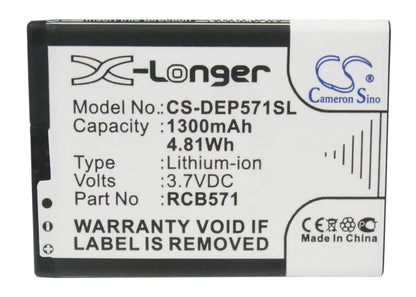 3.7V, 1300mAh, Li-ion Battery fits Brondi, Amico Chic, Amico Ci Sento, 4.81Wh