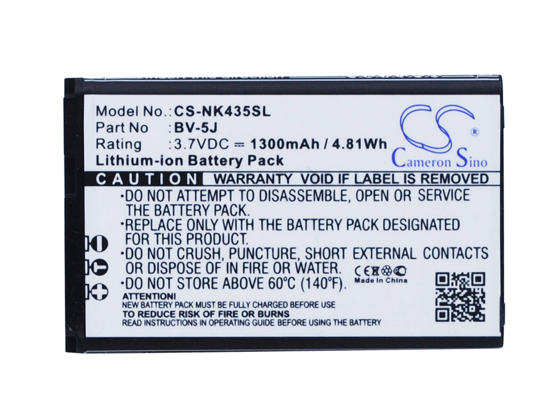 3.7V, 1300mAh, Li-ion Battery fits Microsoft, Lumia 435, Lumia 532, 4.81Wh
