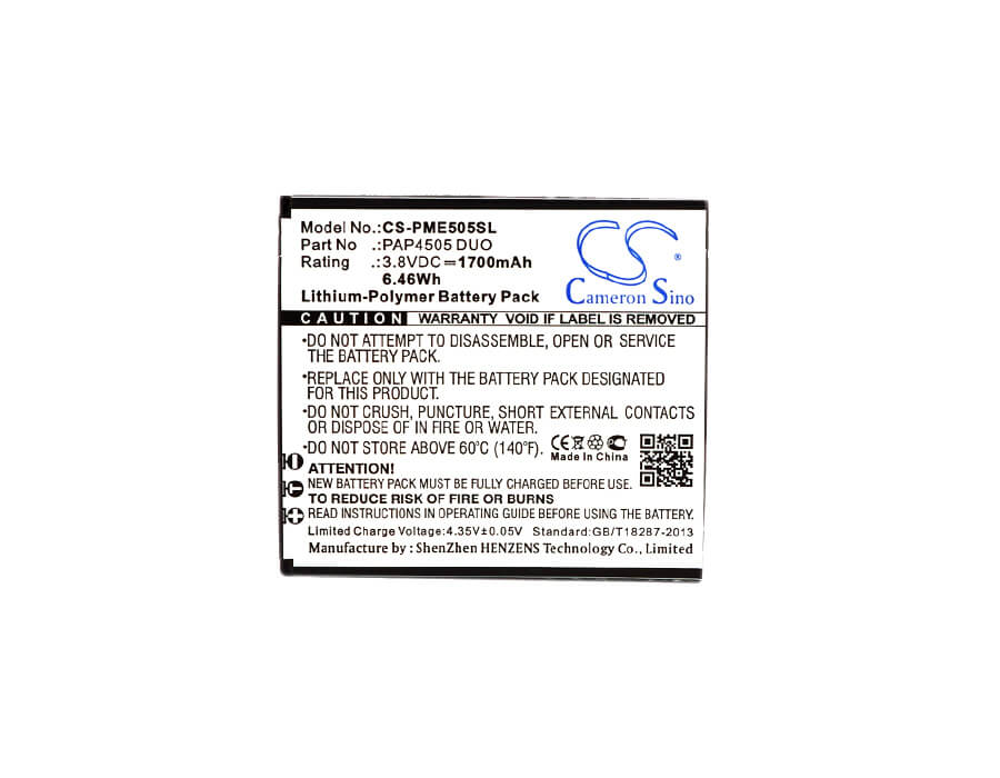 3.8V, 1700mAh, Li-Polymer Battery fits Prestigio, Multiphone 4505 Duo, 6.46Wh