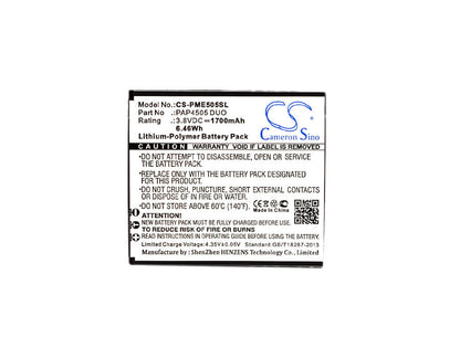 3.8V, 1700mAh, Li-Polymer Battery fits Prestigio, Multiphone 4505 Duo, 6.46Wh