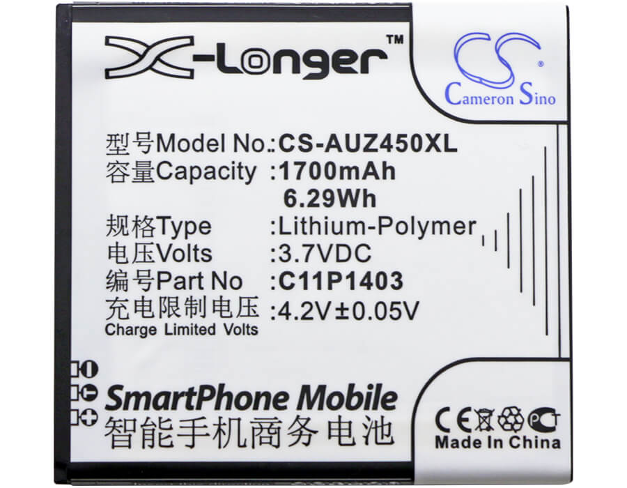 3.7V, 1700mAh, Li-Polymer Battery fits Asus, A450cg, Zenfone 4.5, 6.29Wh