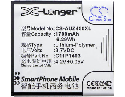 3.7V, 1700mAh, Li-Polymer Battery fits Asus, A450cg, Zenfone 4.5, 6.29Wh