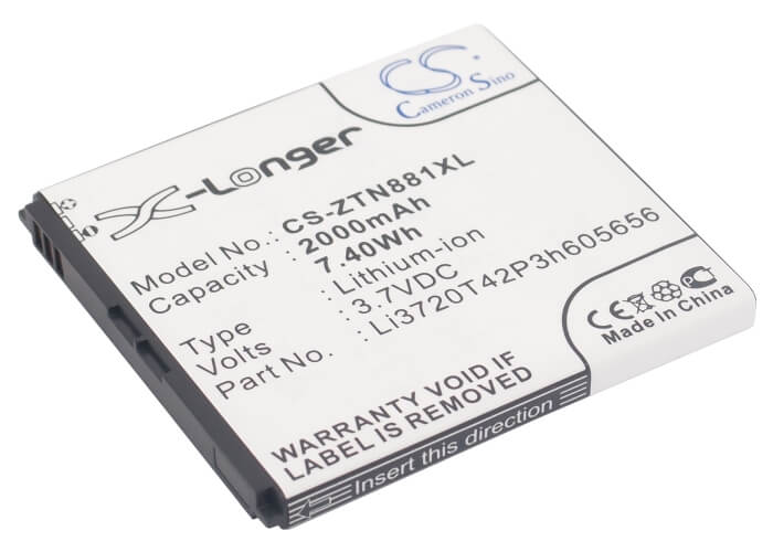 3.7V, 2000mAh, Li-ion Battery fits Zte, Blade G2, N881f, 7.4Wh