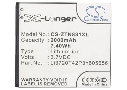 3.7V, 2000mAh, Li-ion Battery fits Zte, Blade G2, N881f, 7.4Wh