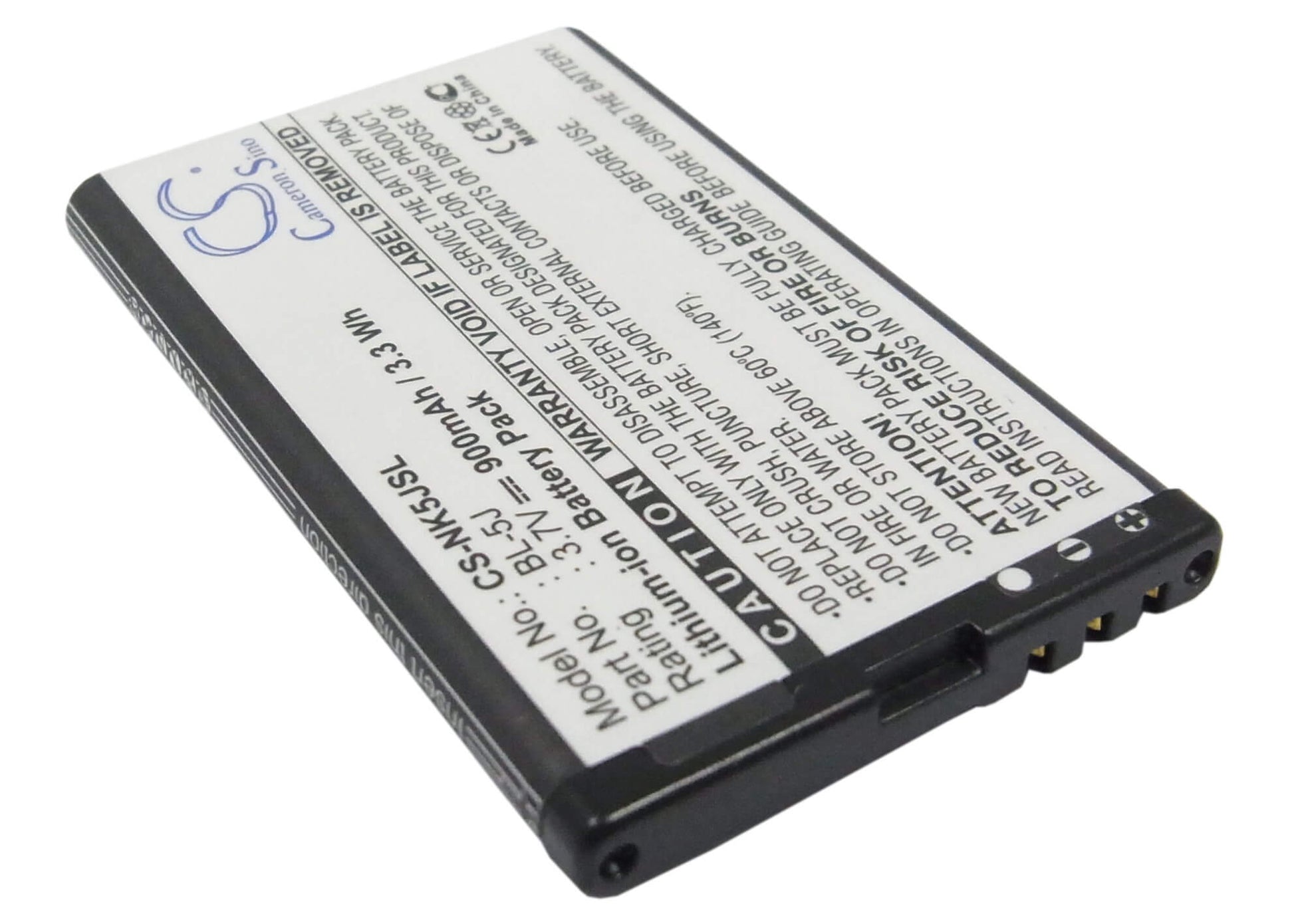 3.7V, 900mAh, Li-ion Battery fits Nokia, 5230, 5800, 3.33Wh