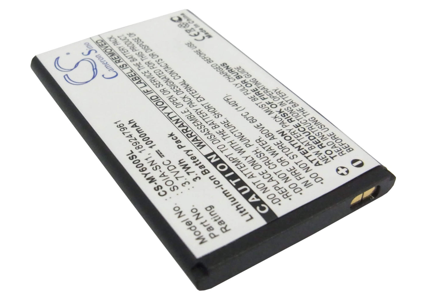 3.7V, 1000mAh, Li-ion Battery fits Sagem, My600v, My-600v, 3.7Wh