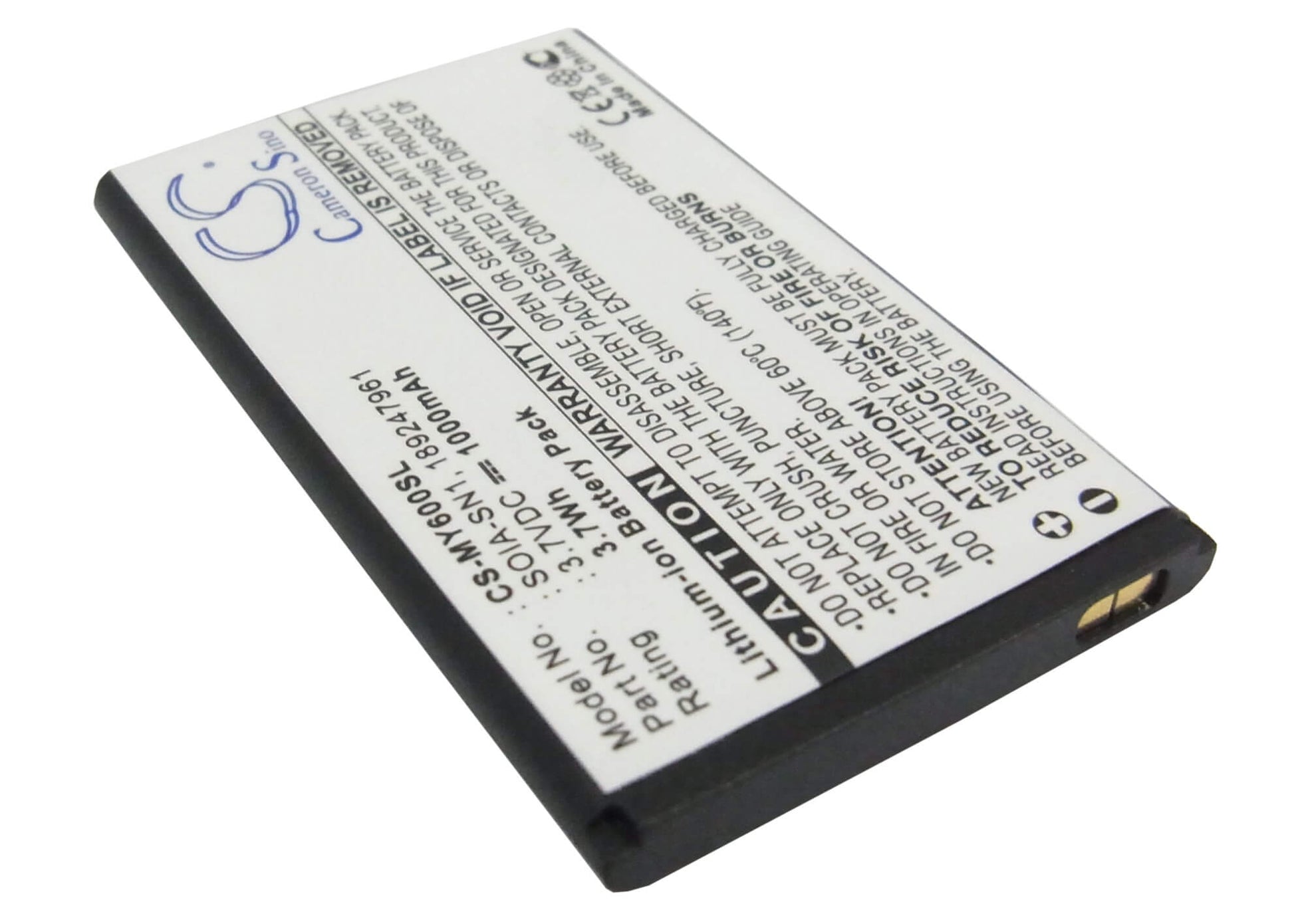 3.7V, 1000mAh, Li-ion Battery fits Sagem, My600v, My-600v, 3.7Wh