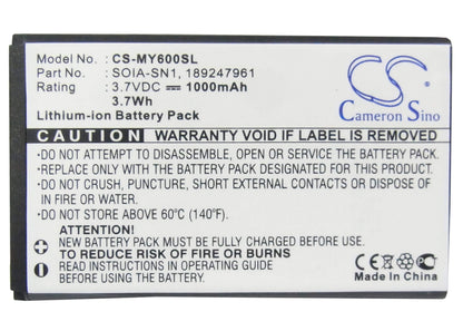 3.7V, 1000mAh, Li-ion Battery fits Sagem, My600v, My-600v, 3.7Wh