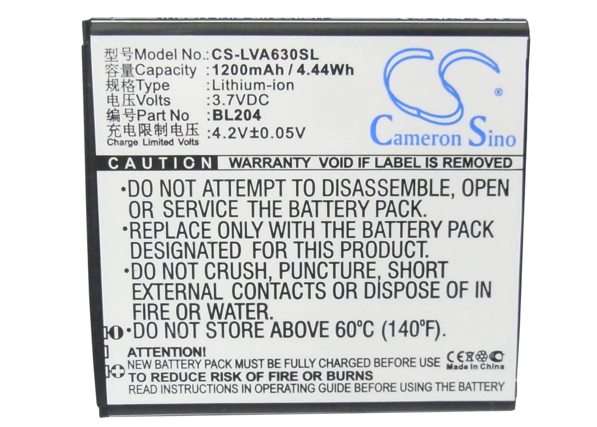 3.7V, 1200mAh, Li-ion Battery fits Lenovo, A586, A630t, 4.44Wh