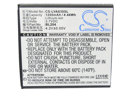 3.7V, 1200mAh, Li-ion Battery fits Lenovo, A586, A630t, 4.44Wh