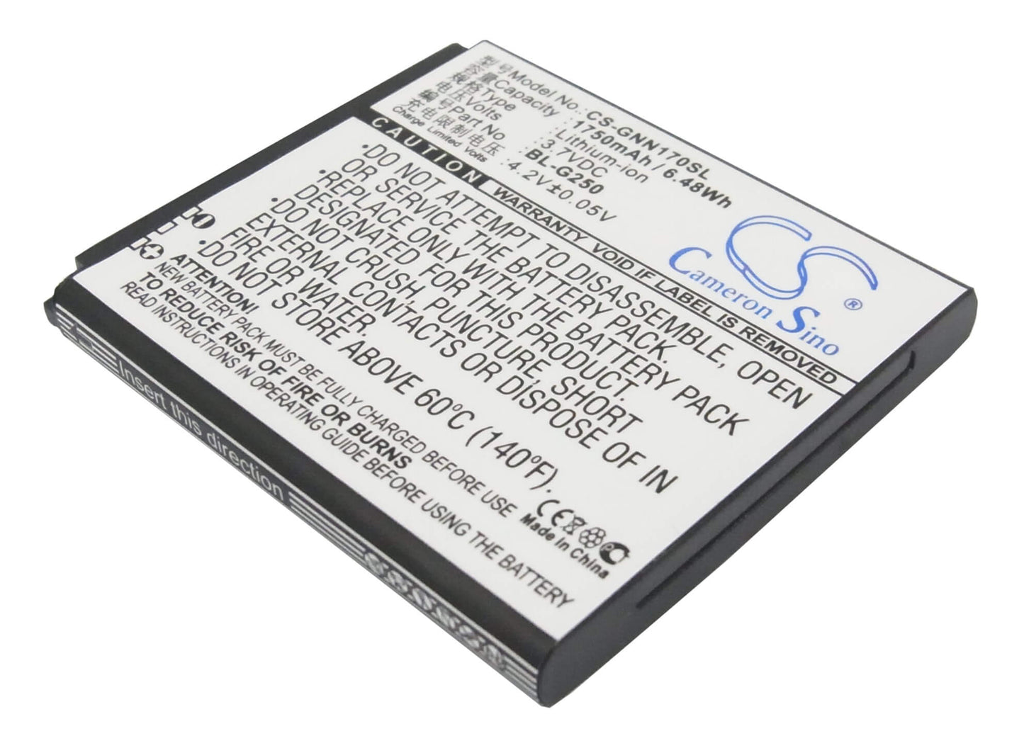 3.7V, 1750mAh, Li-ion Battery fits Gionee, Gn170, 6.475Wh