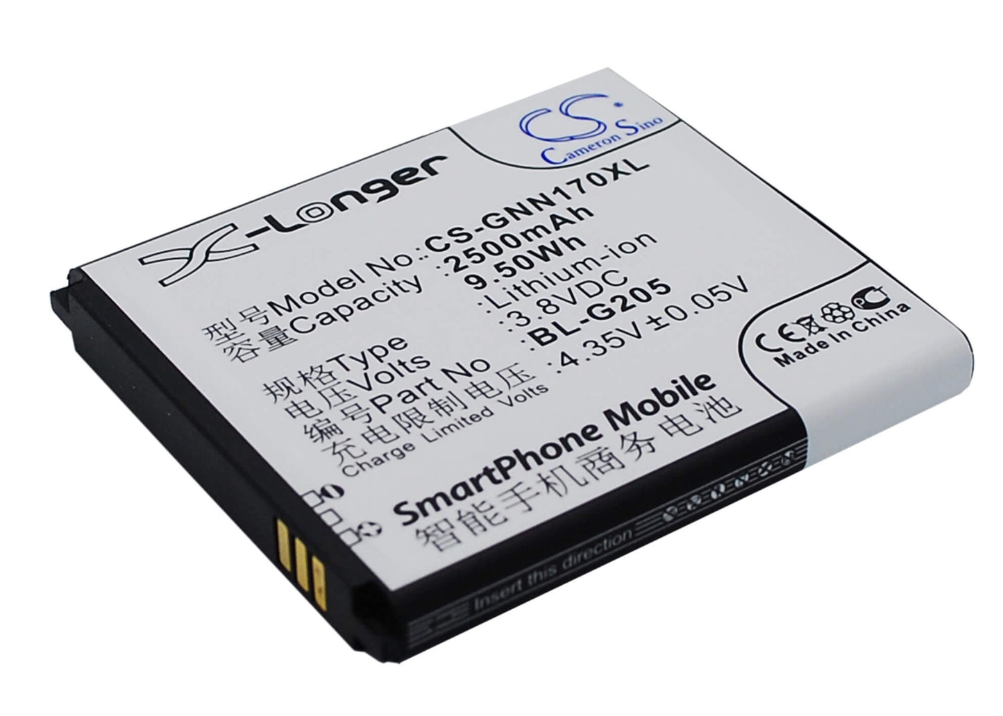 3.8V, 2500mAh, Li-ion Battery fits Gionee, Gn170, 9.5Wh