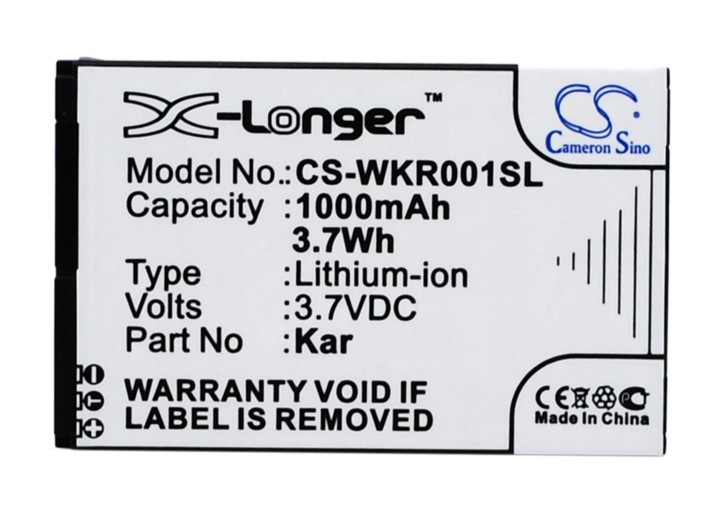 3.7V, 1000mAh, Li-ion Battery fits Wiko, Fiji, Kar, 3.7Wh