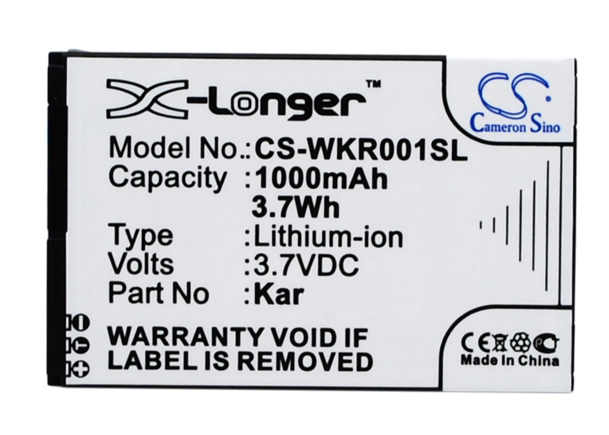 3.7V, 1000mAh, Li-ion Battery fits Wiko, Fiji, Kar, 3.7Wh