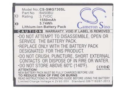 3.7V, 1550mAh, Li-ion Battery fits Samsung, Afyon, Galaxy Core 4g, 5.735Wh