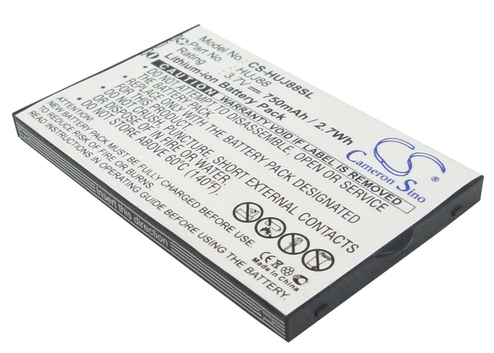 3.7V, 750mAh, Li-ion Battery fits Huawei, Cricket J88b, Ez Cricket J88, 2.775Wh