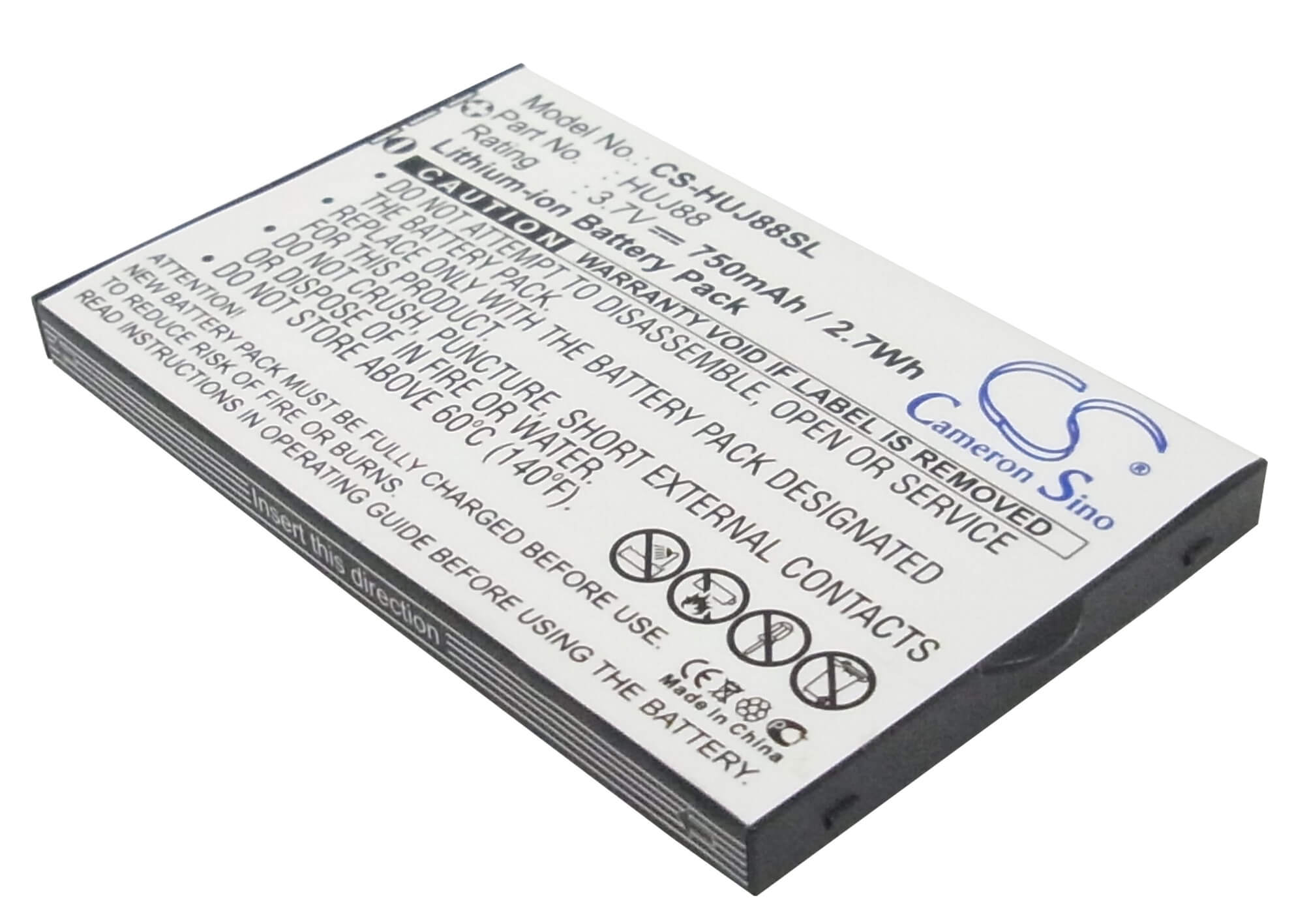 3.7V, 750mAh, Li-ion Battery fits Huawei, Cricket J88b, Ez Cricket J88, 2.775Wh