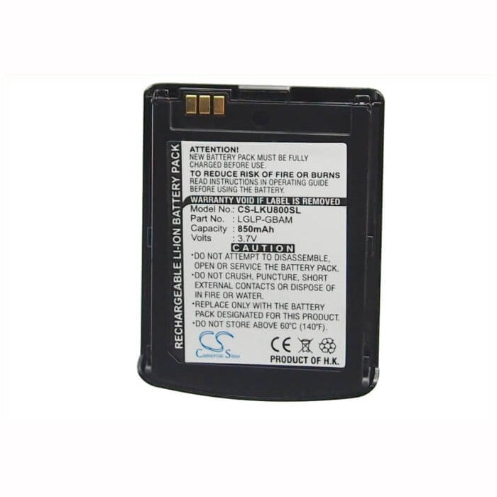 3.7V, 850mAh, Li-ion Battery fits Lg, Ku800, 3.145Wh