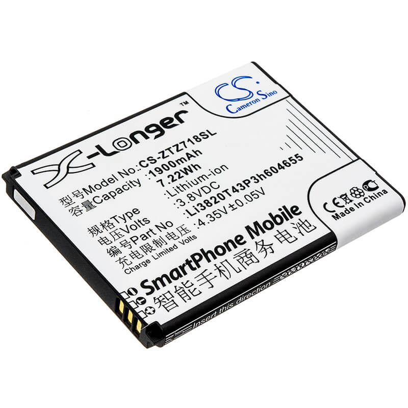 3.8V, 1900mAh, Li-ion Battery fits Zte, Jasper, Jasper Lte, 7.22Wh