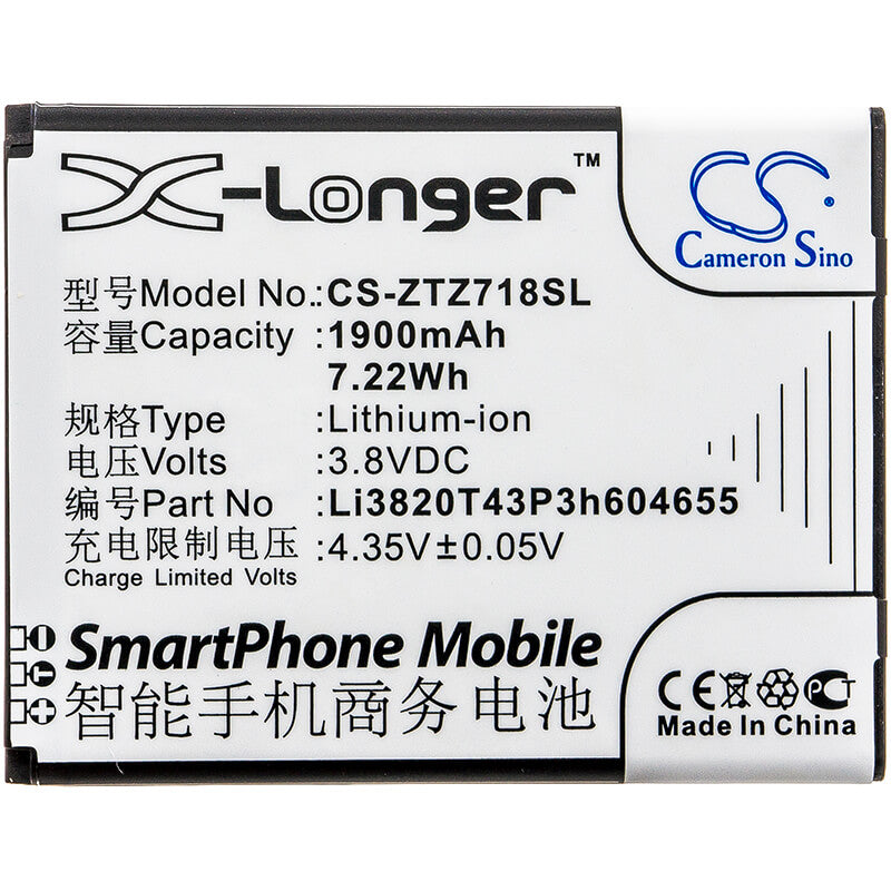 3.8V, 1900mAh, Li-ion Battery fits Zte, Jasper, Jasper Lte, 7.22Wh