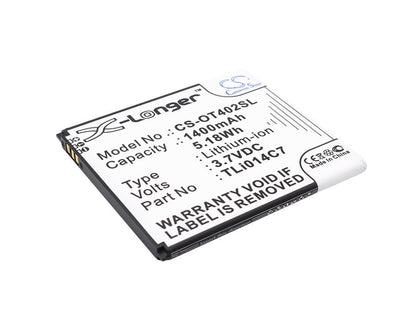 3.7V, 1400mAh, Li-ion Battery fits Alcatel, One Touch Pixi First, Ot-4024, 5.18Wh