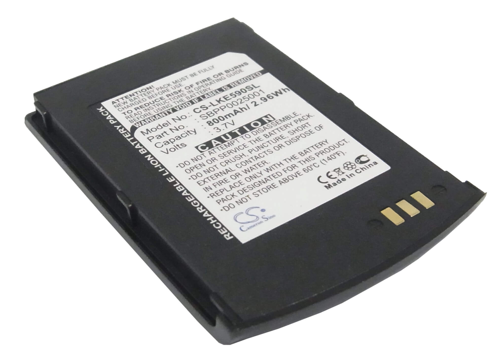 3.7V, 800mAh, Li-ion Battery fits Lg, Ke590, 2.96Wh