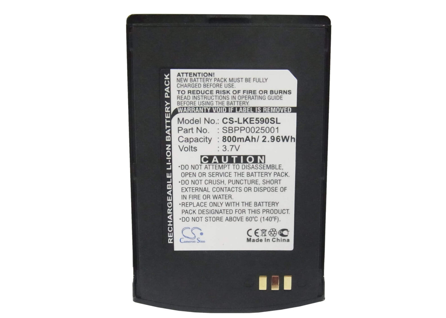 3.7V, 800mAh, Li-ion Battery fits Lg, Ke590, 2.96Wh