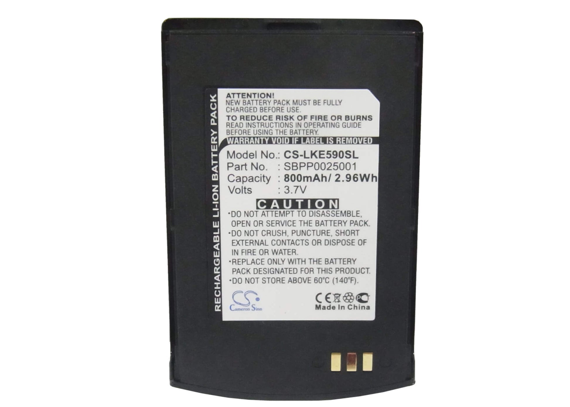 3.7V, 800mAh, Li-ion Battery fits Lg, Ke590, 2.96Wh