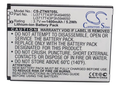 3.7V, 1400mAh, Li-ion Battery fits Net10, Savvy, Z750, 5.18Wh