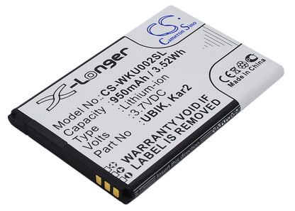 3.7V, 950mAh, Li-ion Battery fits Wiko, Dolfy, Kar 2, 3.515Wh