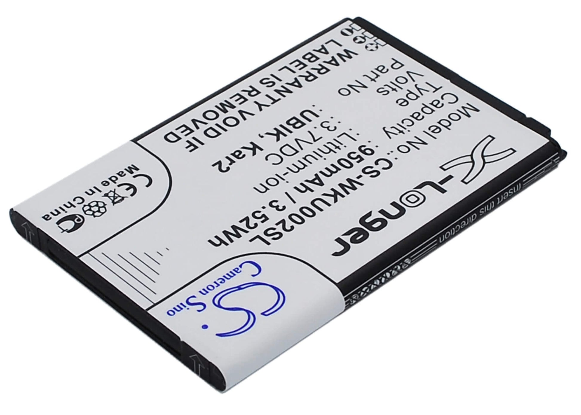 3.7V, 950mAh, Li-ion Battery fits Wiko, Dolfy, Kar 2, 3.515Wh