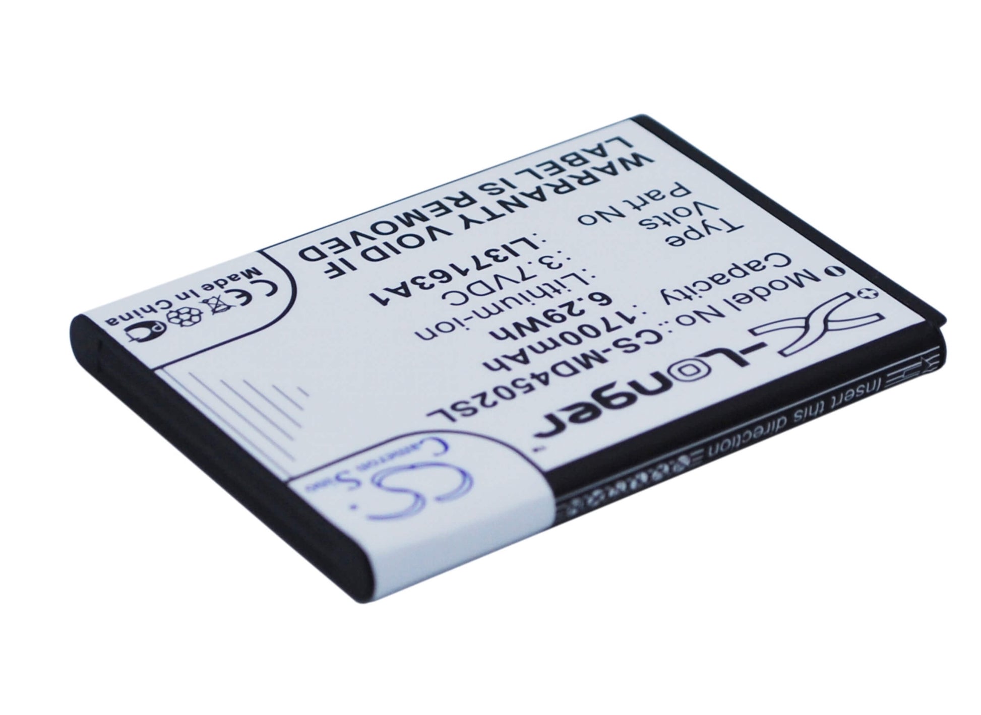 3.7V, 1700mAh, Li-ion Battery fits Medion, Life E4502, Life P4013, 6.29Wh
