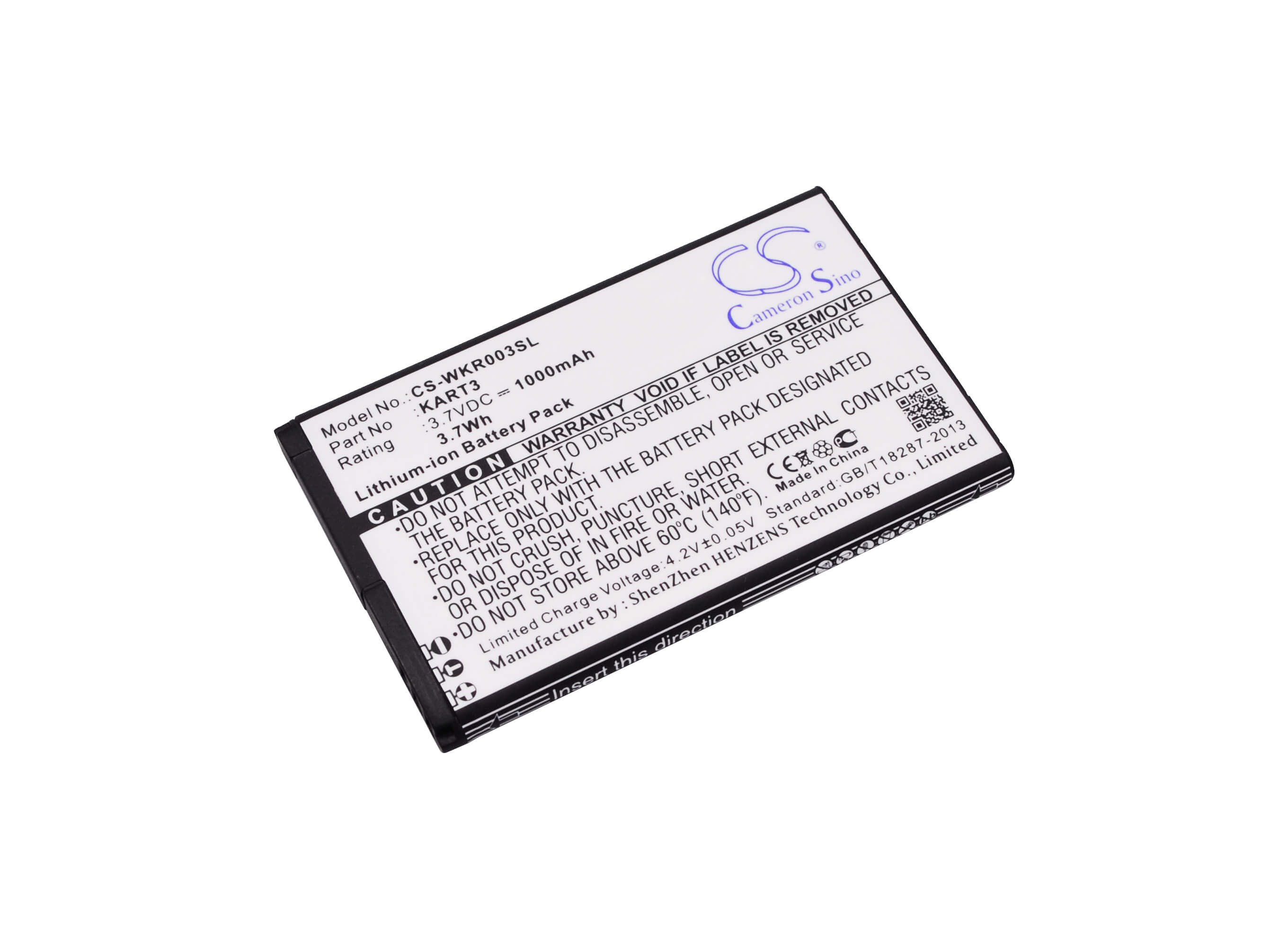 3.7V, 1000mAh, Li-ion Battery fits Wiko, Kart 3, Kart3, 3.7Wh