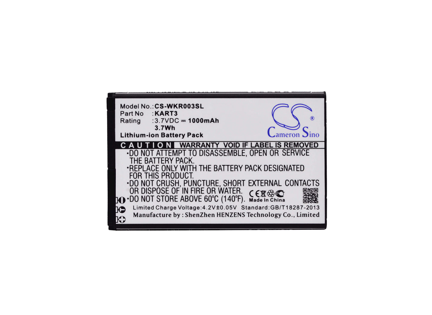 3.7V, 1000mAh, Li-ion Battery fits Wiko, Kart 3, Kart3, 3.7Wh