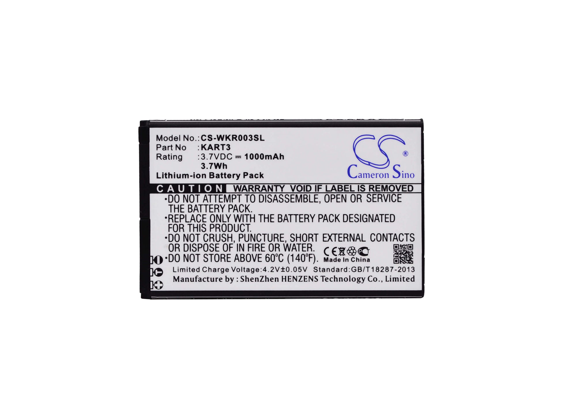 3.7V, 1000mAh, Li-ion Battery fits Wiko, Kart 3, Kart3, 3.7Wh