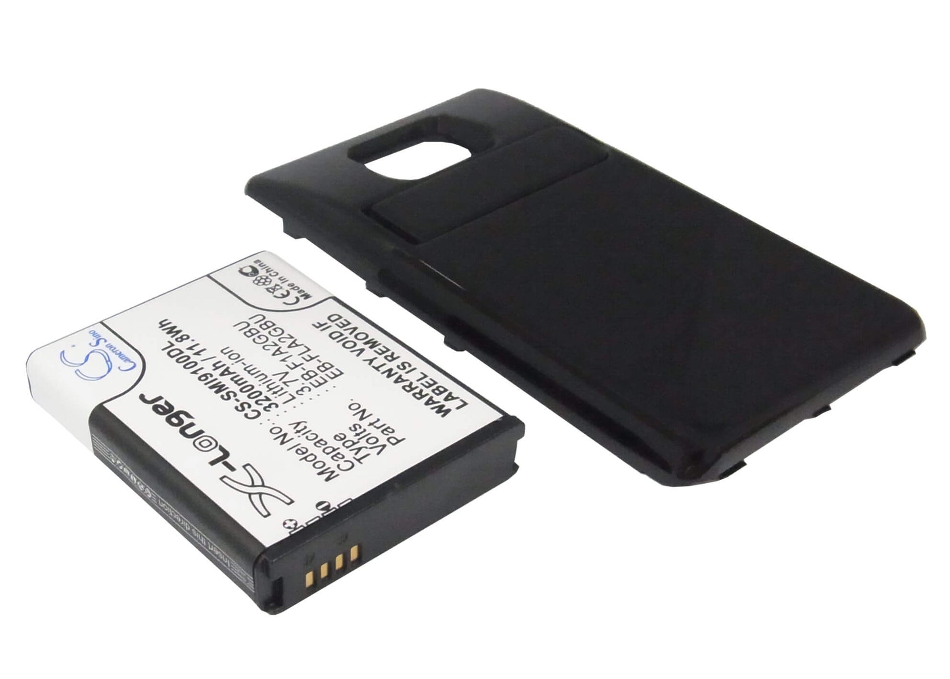 Black, 3.7V, 3200mAh, Li-ion Battery fits Samsung, Galaxy S Ii, Galaxy S2, 11.84Wh