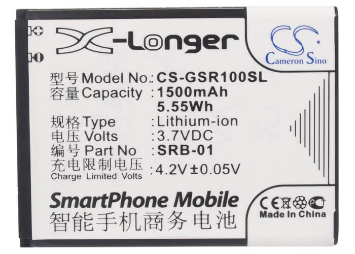 3.7V, 1500mAh, Li-ion Battery fits Gsmart, Rio R1, 5.55Wh