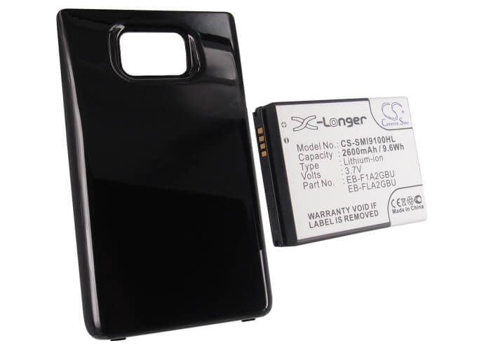Black, 3.7V, 2600mAh, Li-ion Battery fits Samsung, Galaxy S Ii, Galaxy S2, 9.62Wh