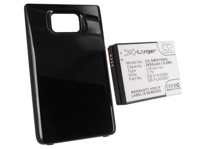 Black, 3.7V, 2600mAh, Li-ion Battery fits Samsung, Galaxy S Ii, Galaxy S2, 9.62Wh