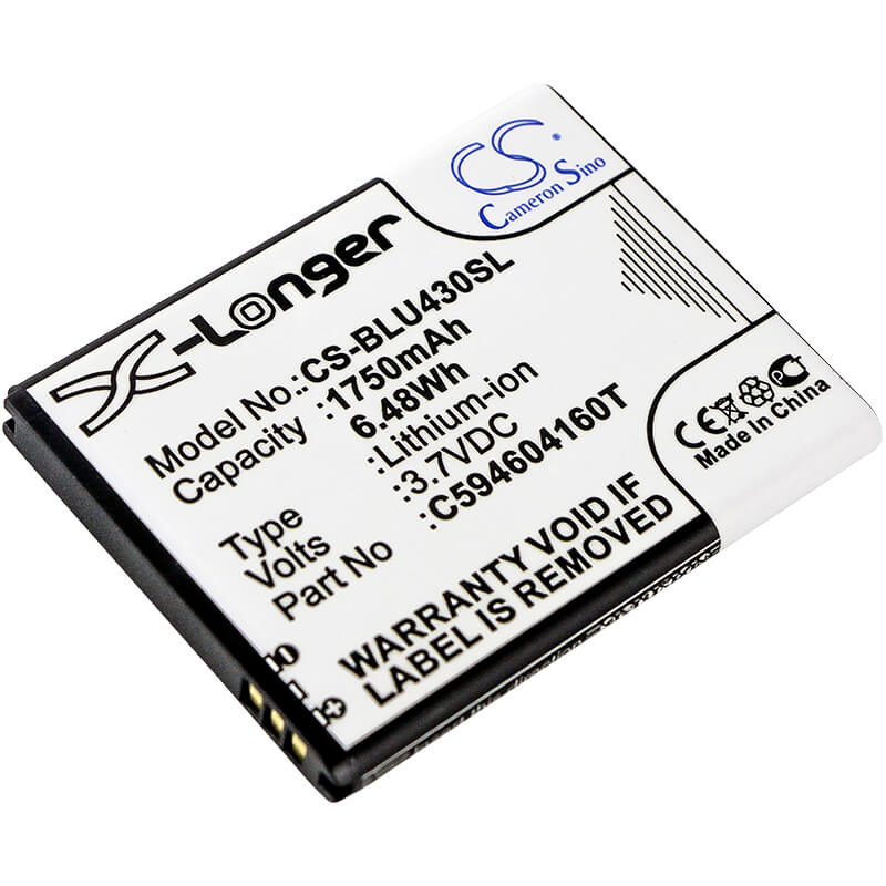 3.7V, 1750mAh, Li-ion Battery fits Blu, D910a, Vivo 4.3, 6.475Wh