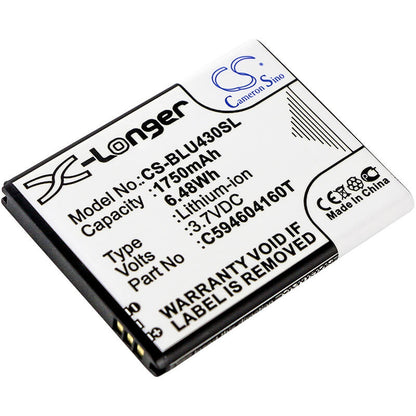 3.7V, 1750mAh, Li-ion Battery fits Blu, D910a, Vivo 4.3, 6.475Wh