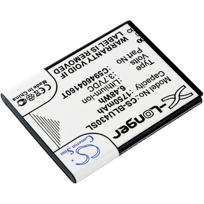 3.7V, 1750mAh, Li-ion Battery fits Blu, D910a, Vivo 4.3, 6.475Wh