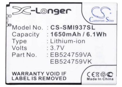 3.7V, 1650mAh, Li-ion Battery fits At&t, Focus S, Rugby Smart, 6.105Wh