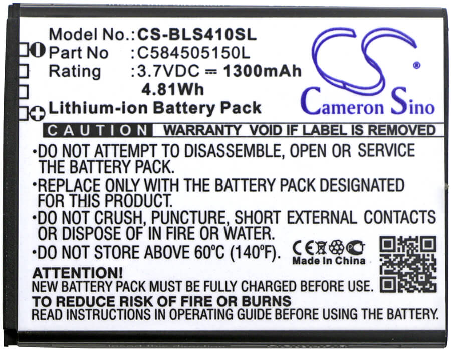 3.7V, 1300mAh, Li-ion Battery fits Blu, S410, S410a, 4.81Wh